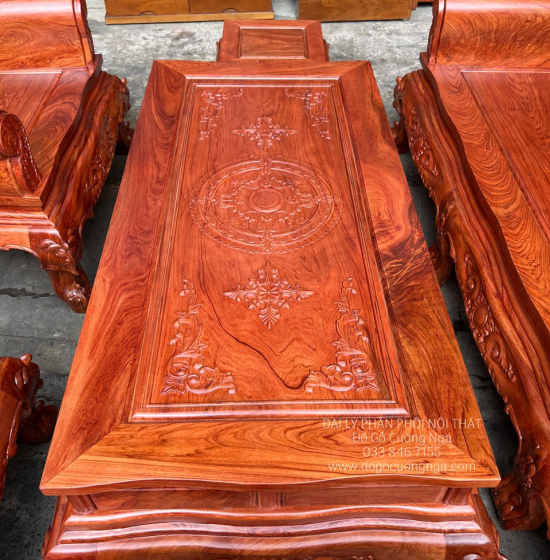 Bộ Salon Gỗ Hương Đá Chạm Hoàng Gia Tay 12 Cao Cấp 
