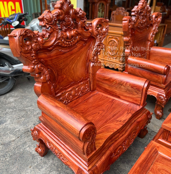 Bộ Salon Gỗ Hương Đá Chạm Hoàng Gia Tay 12 Cao Cấp 