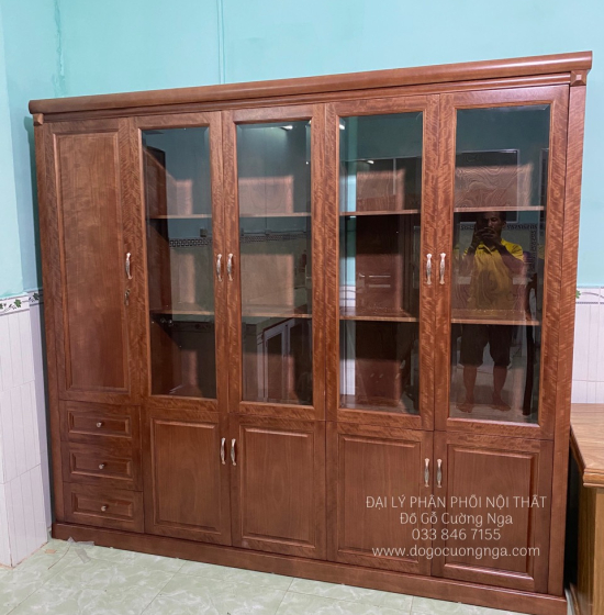 Tủ Sách - Tủ Hồ Sơ Gỗ Xoan Đào 5 Cánh Cao Cấp 
