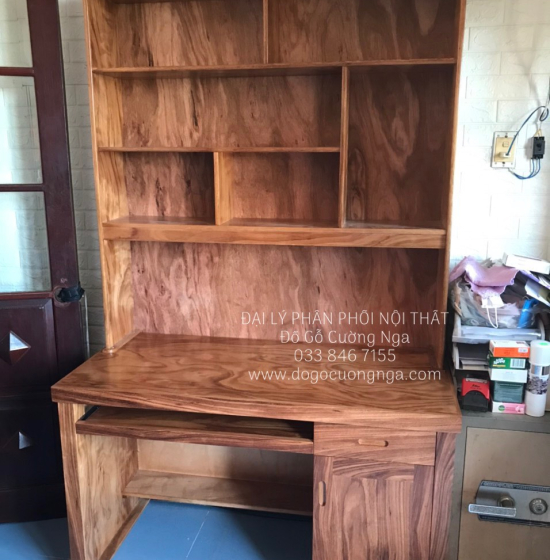 Bàn Học Sinh Gỗ Hương Xám 1m Có Kệ Sách BH 25.6