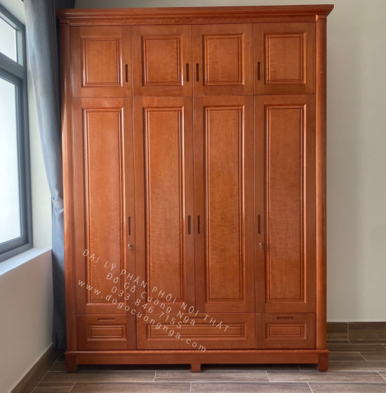 Tủ quần áo gỗ xoan đào 4 cánh - 2 tầng hiện đại TX 30