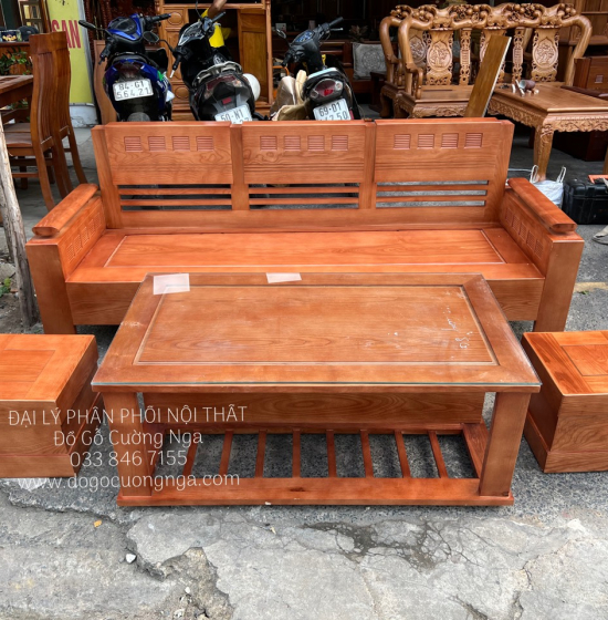 Sofa Văng Gỗ Sồi Nga 2m Kèm Nệm Giá Rẻ Sang Trọng