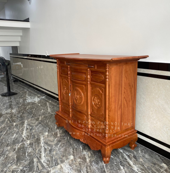 Tủ thờ gỗ gõ đỏ 1m53 cánh cong - trạm chữ BT 014