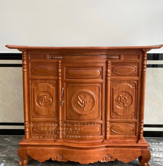 Tủ thờ gỗ gõ đỏ 1m53 cánh cong - trạm chữ BT 014