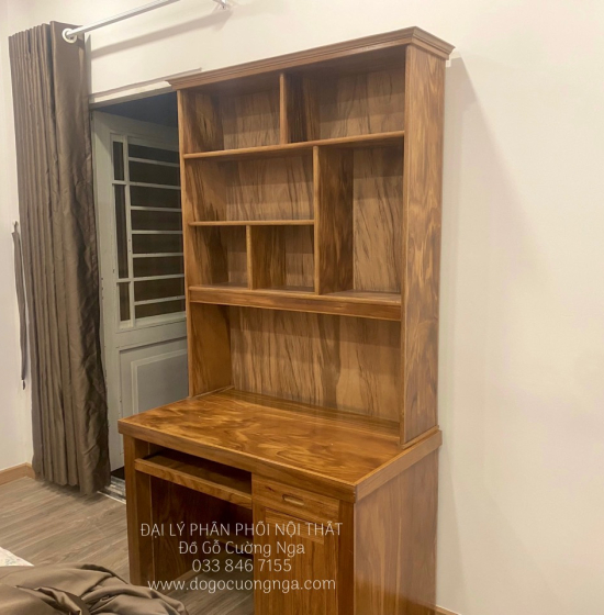 Bàn Ghế Học Sinh Gỗ Hương Xám 1m Có Kệ Sách BH 24.1