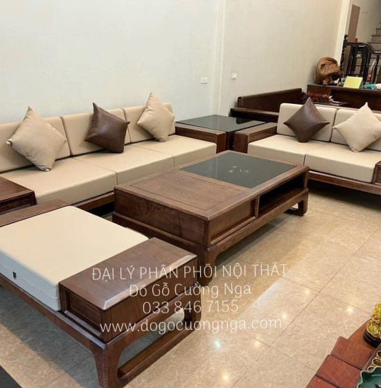 Bộ Sofa 2 Văng Gỗ Sồi Nga - Màu Óc Chó Vế Phải 