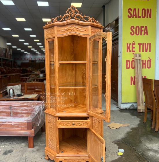 Tủ rượu gỗ gõ đỏ góc 60 cao cấp TG 011