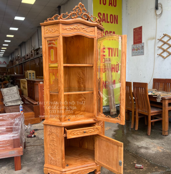 Tủ rượu gỗ gõ đỏ góc 60 cao cấp TG 011
