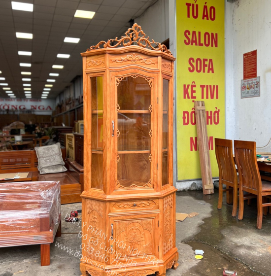 Tủ rượu gỗ gõ đỏ góc 60 cao cấp TG 011