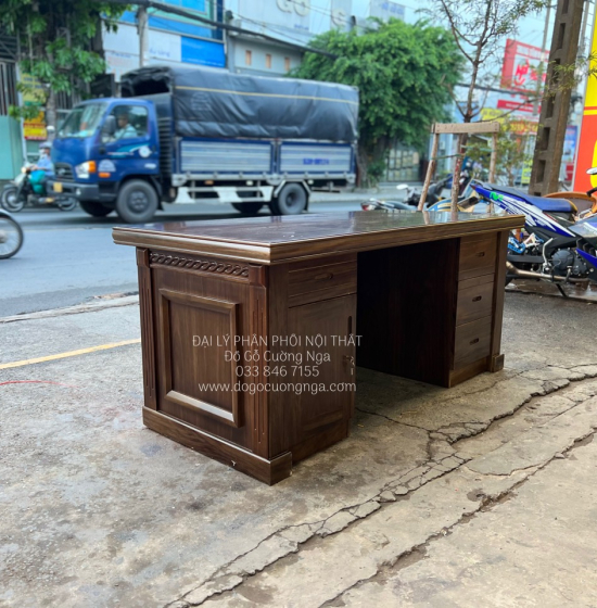 Bàn Làm Việc Gỗ Hương Xám 1m67 Màu Óc Chó GĐ 21.23