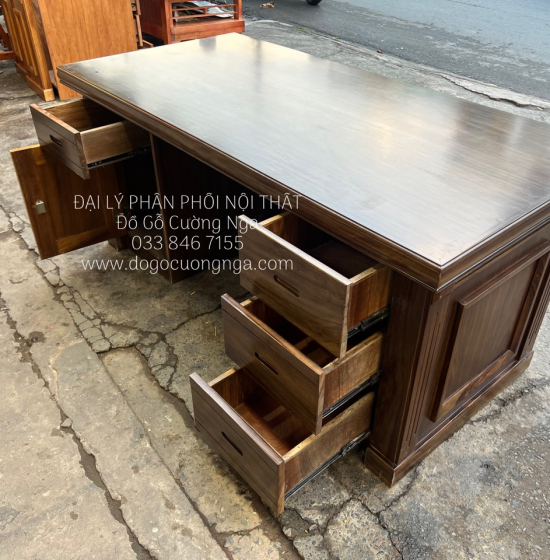 Bàn Làm Việc Gỗ Hương Xám 1m67 Màu Óc Chó GĐ 21.23
