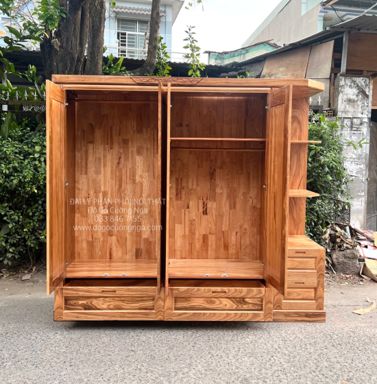 Tủ Áo Gỗ Hương Xám 4 Cánh Góc Trang Trí Bền Đẹp 