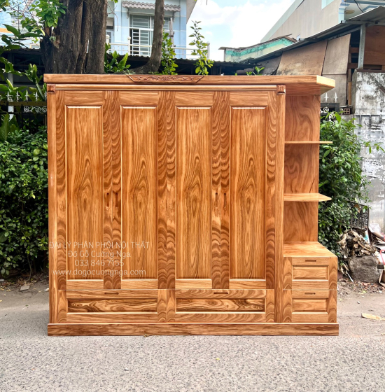 Tủ Áo Gỗ Hương Xám 4 Cánh Góc Trang Trí Bền Đẹp 