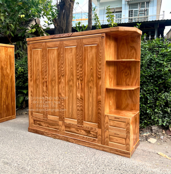 Tủ Áo Gỗ Hương Xám 4 Cánh Góc Trang Trí Bền Đẹp 