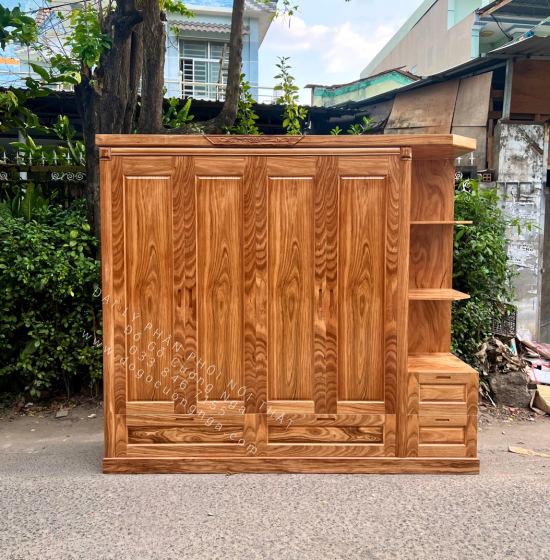 Tủ Áo Gỗ Hương Xám 4 Cánh Góc Trang Trí Bền Đẹp 