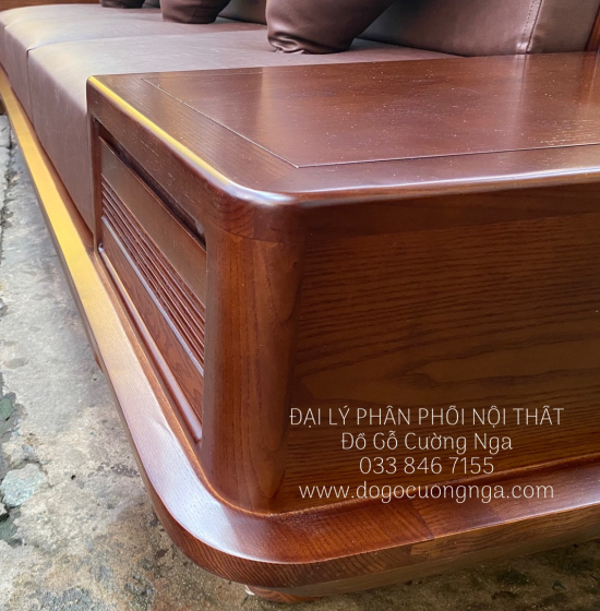 Bộ Ghế Sofa Gỗ Sồi Nga Lau Màu Óc Chó 2 Văng Thuyền 