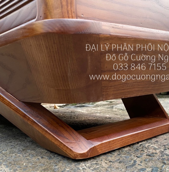 Bộ Ghế Sofa Gỗ Sồi Nga Lau Màu Óc Chó 2 Văng Thuyền 