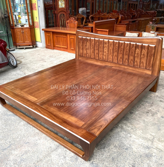 Giường Ngủ Gỗ Hương Xám Kiểu Nhật Hiên Đại - Màu Óc Chó 