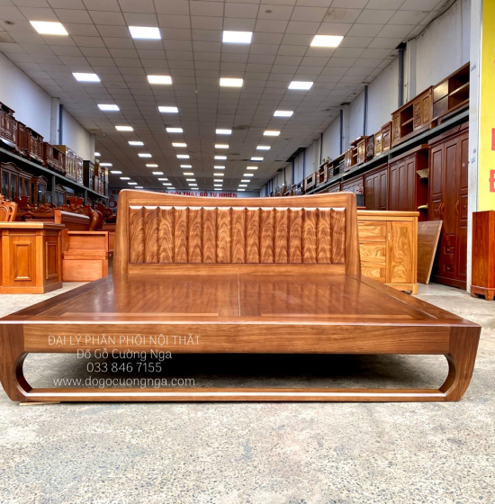 Giường Ngủ Gỗ Hương Xám Kiểu Nhật Hiên Đại - Màu Óc Chó 