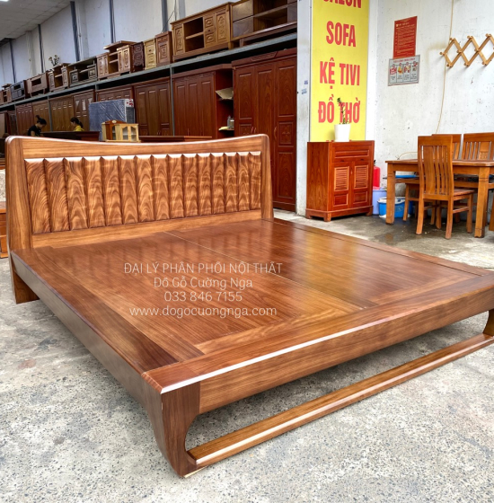 Giường Ngủ Gỗ Hương Xám Kiểu Nhật Hiên Đại - Màu Óc Chó 