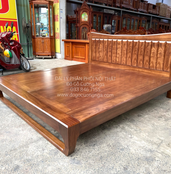 Giường Ngủ Gỗ Hương Xám Kiểu Nhật Hiên Đại - Màu Óc Chó 