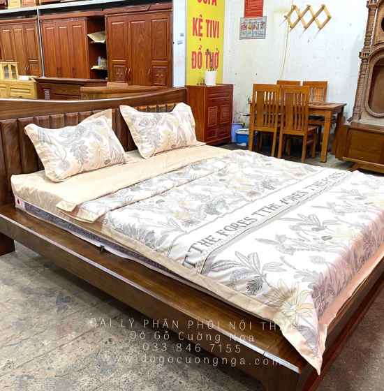 Giường Ngủ Gỗ Hương Xám Kiểu Nhật Hiên Đại - Màu Óc Chó 