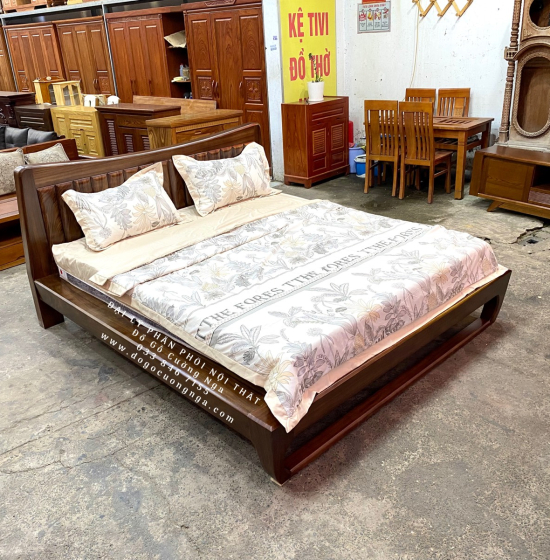 Giường Ngủ Gỗ Hương Xám Kiểu Nhật Hiên Đại - Màu Óc Chó 