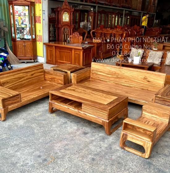 Ghế Sofa Gỗ Hương Xám 2 Văng Chữ U Hiện Đại - Chân Choãi 
