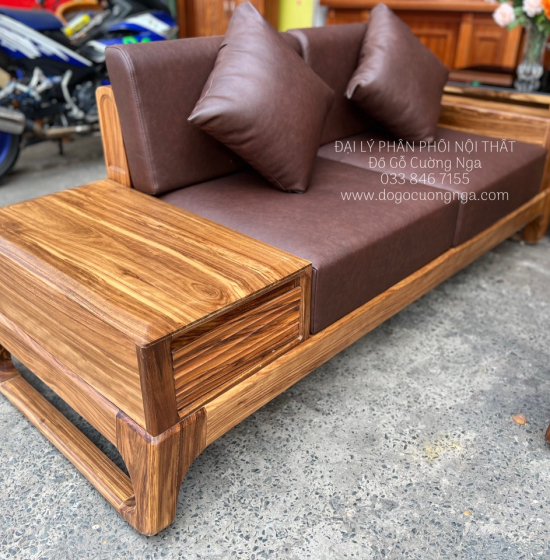 Ghế Sofa Gỗ Hương Xám 2 Văng Chữ U Hiện Đại - Chân Choãi 