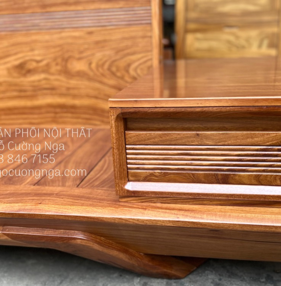 Bàn Ghế Sofa Gỗ Hương Vàng 2 Văng Chân Thuyền Nệm Cao Cấp 