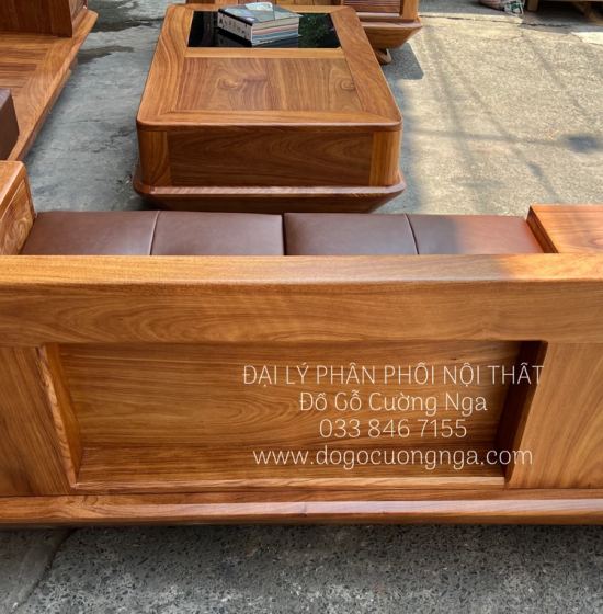 Bàn Ghế Sofa Gỗ Hương Vàng 2 Văng Chân Thuyền Nệm Cao Cấp 