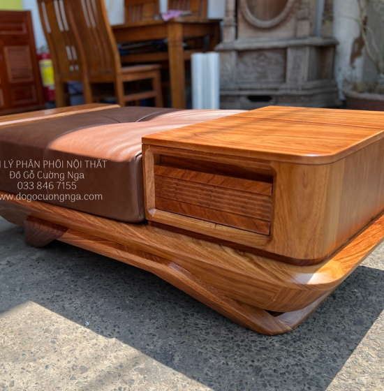 Bàn Ghế Sofa Gỗ Hương Vàng 2 Văng Chân Thuyền Nệm Cao Cấp 