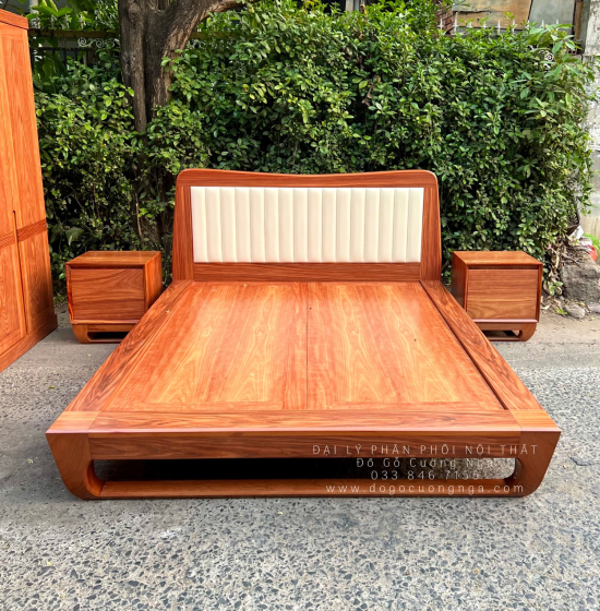 Giường Ngủ Gỗ Cẩm Kiểu Nhật Chân Quỳ - Đầu Bọc Nệm Đẹp Hiện Đại 