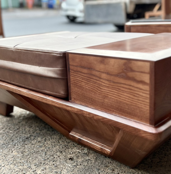 Bàn Ghế Sofa Gỗ Sồi Nga Chân Thuyền Lau Màu Óc Chó 2m8x1m9 