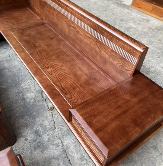 Bàn Ghế Sofa Gỗ Sồi Nga Chân Thuyền Lau Màu Óc Chó 2m8x1m9 