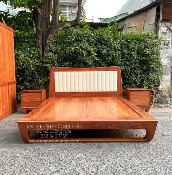 Giường Ngủ Gỗ Cẩm Kiểu Nhật Chân Quỳ - Đầu Bọc Nệm Đẹp Hiện Đại 