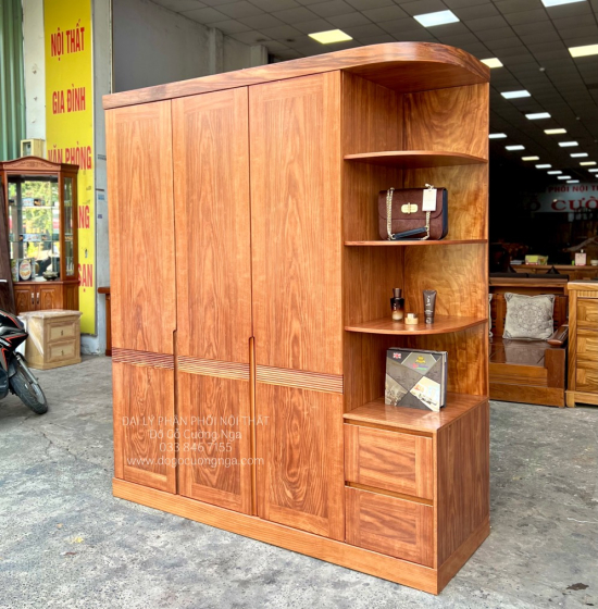 Tủ Quần Áo Gỗ Cẩm Vân 3 Cánh Góc Trang Trí CV 29.10