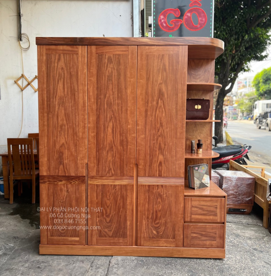 Tủ Quần Áo Gỗ Cẩm Vân 3 Cánh Góc Trang Trí CV 29.10