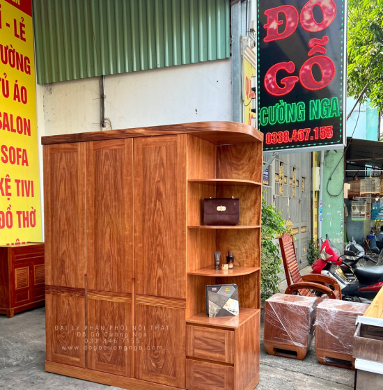 Tủ Quần Áo Gỗ Cẩm Vân 3 Cánh Góc Trang Trí CV 29.10