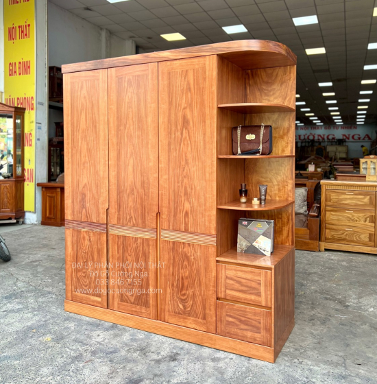 Tủ Quần Áo Gỗ Cẩm Vân 3 Cánh Góc Trang Trí CV 29.10