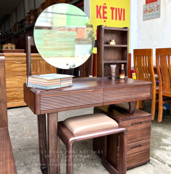 Bàn Ghế Trang Điểm Gỗ Óc Chó 1m Sang Trọng 