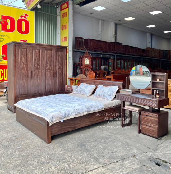 Bàn Ghế Trang Điểm Gỗ Óc Chó 1m Sang Trọng 