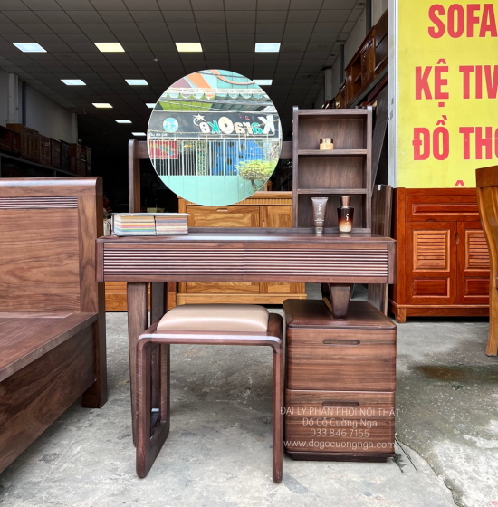 Bàn Ghế Trang Điểm Gỗ Óc Chó 1m Sang Trọng 