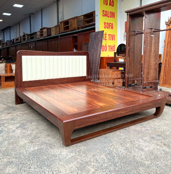 Giường Ngủ Kiểu Nhật Chân Quỳ Bọc Nệm Gỗ Cẩm Đẹp Sang Trọng 