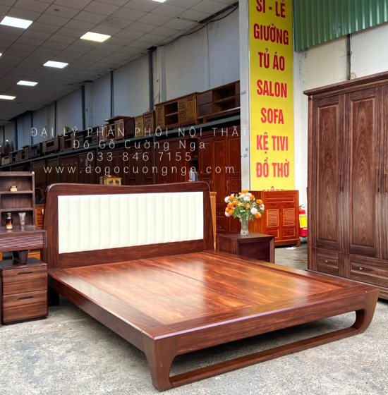 Giường Ngủ Kiểu Nhật Chân Quỳ Bọc Nệm Gỗ Cẩm Đẹp Sang Trọng 