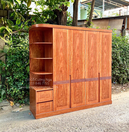 Tủ Quần Áo Gỗ Cẩm Vân Hiện Đại 4 Cánh Góc CV 29.14