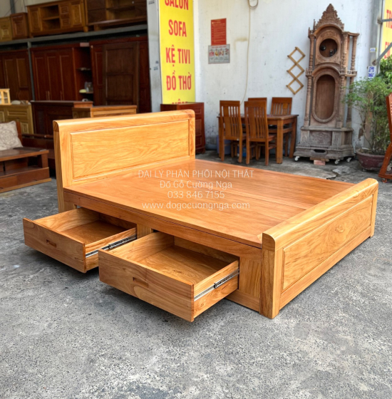 Giường ngăn kéo gỗ gõ đỏ hiện đại - vạt phản liền 