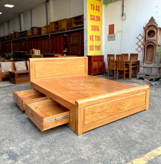Giường ngăn kéo gỗ gõ đỏ hiện đại - vạt phản liền 