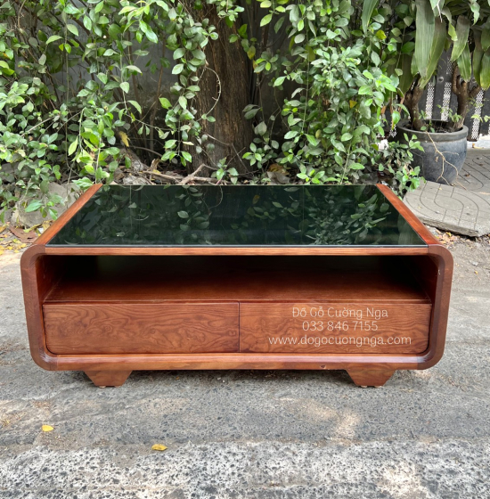 Bàn Trà Gỗ Sồi Nga Màu Óc Chó Hiện Đại - Bàn Boom