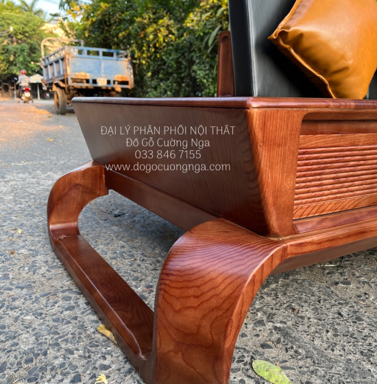 Bộ Bàn Ghế Sofa Gỗ Sồi Nga 2 Văng Chân Xoắn Cao Cấp